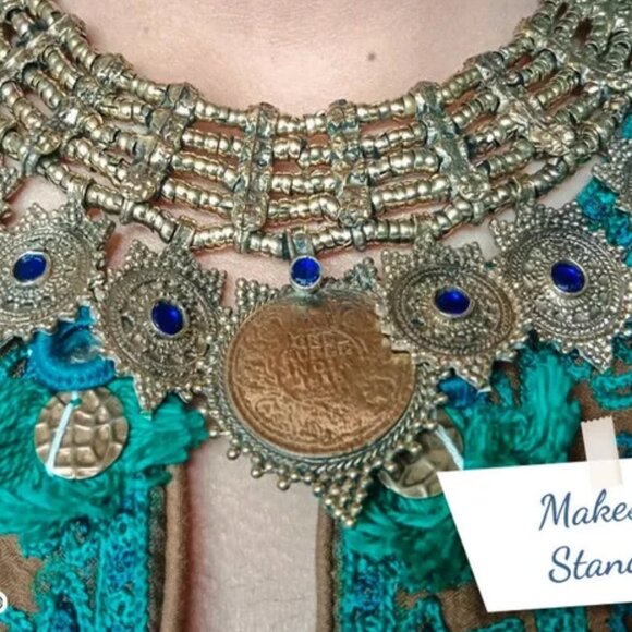 Afghan Vintage Multilayers Choker Necklace, Vintage Coins Jewelry - Picture 4 of 9